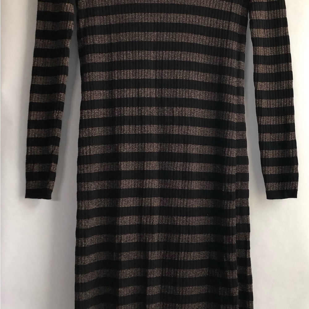 Banana Republic Black and Brown Striped Long Sleeve Dress